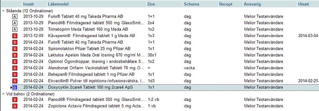 Läkemedel med framför är kopplat till slutenvårdstillfället och går inte att