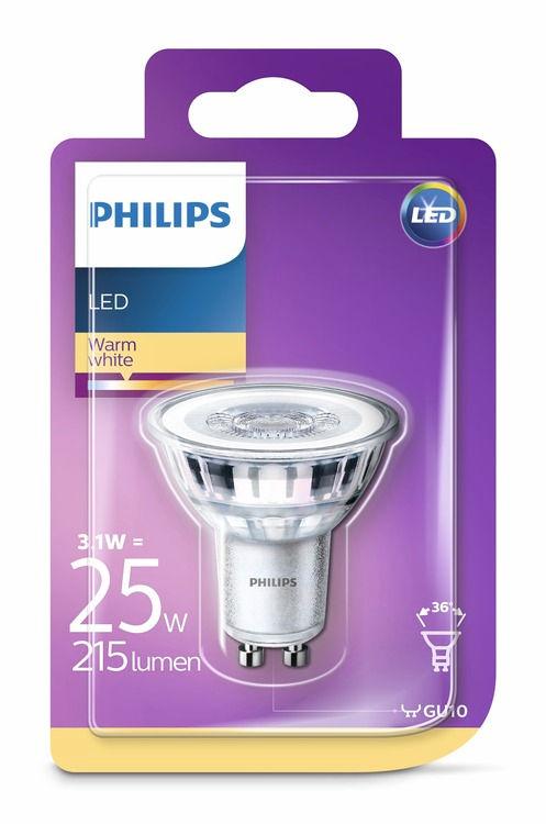 PHILIPS LED Spot 3,1 W (25 W) GU10 Varmvit Ej dimbar Ljus som är behagliga för ögonen Dålig belysning är ansträngande för ögonen.