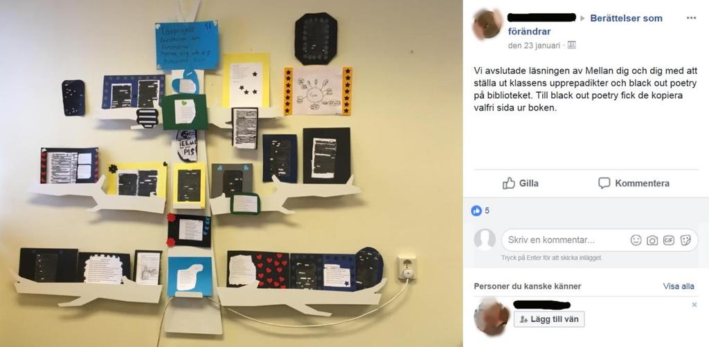 på elevers fortlöpande arbete, redovisningsformer, utställningar och liknande. Några exempel på hur ett inlägg med tillhörande bild på elevers arbeten kan se ut ges här.