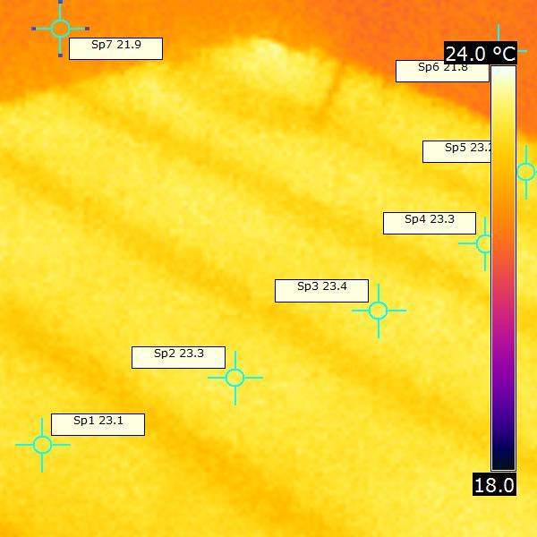 44 Figur 29 Termografering av rummets bakre del. Skissen till höger visar ungefärlig lokalisering av termograferingen i försöksrummet.