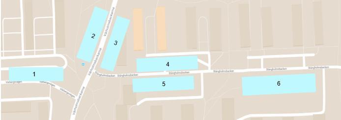 Bockholmen Figur 9: Ungefärliga utbredningen av kvarteren. Numrerade för enklare orientering. En del av kvarteren planerar för garage och andra kvarter planerar att genomföra parkeringsköp.