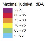 Den dygnsekvivalenta ljudnivån uppgår till som mest 69 dba och den maximala nattetid till som mest 83 dba för fasader mot gata, se figur 5.