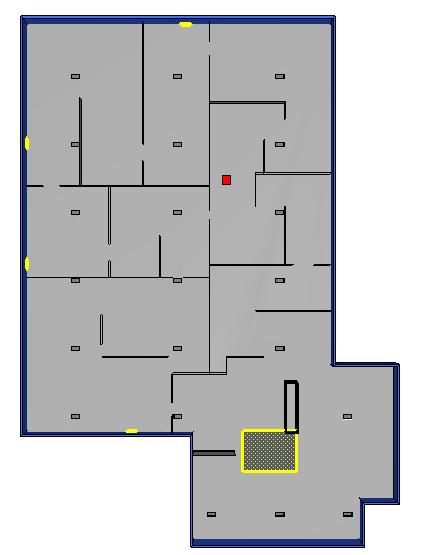 v sp = α π Q Ekvation 5.5 Där: v sp Spridningshastighet [m/s] α Tillväxthastighet [kw/s 2 ] Q Effektutveckling per kvadratmeter [kw/m 2 ] 5.2.2. Geometri Geometrin som använts har baserats på tillgängligt ritningsmaterial.