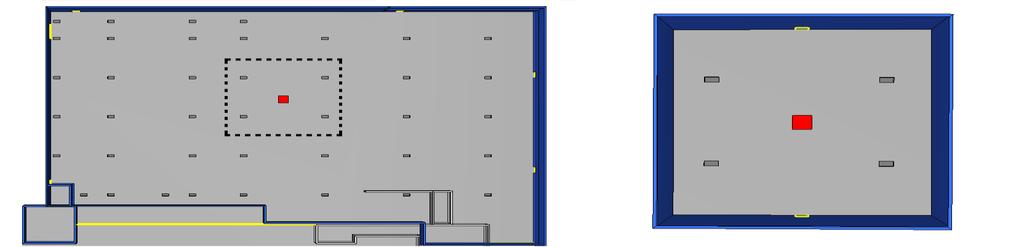 5.3.2. Geometri Geometrin som använts vid simuleringarna i lagret och delvolymen presenteras i figur 5.7 nedan.