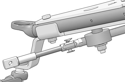 While maintaining pressure on the steering wheel, turn threaded rod to adjust length of cable so that the cable end hole center (G) is located 13 to 19 mm [½ to ¾ in.