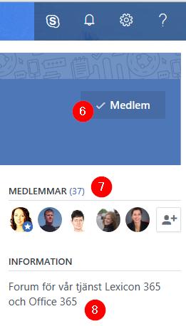 Du kan gå med i alla offentliga grupper genom att klicka på Upptäck fler grupper (5), men du måste få en inbjudan för att kunna gå med i en