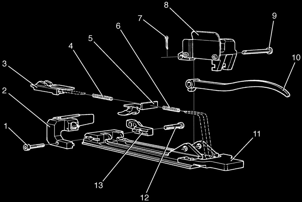 Magasinsslid med adaptrar Bild 23. Rekylbromsen hopsatt 1. Låsskruv 8. Bakre adapter 2. Främre adapter 9. Låsbult 3. Magasinsspärr 10. Arm till magasinsspärr 4.