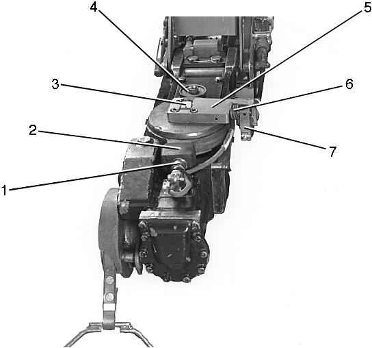Avfyringsinrättningar Elektrisk avfyring - Avfyringsmagnet 1. Stifttag för elavfyring 2. Gummimuff 3. Stag för ankare 4. Hållskruv Bild 25. Avfyringsmagnet 5. Platta 6. Fjäder 7.