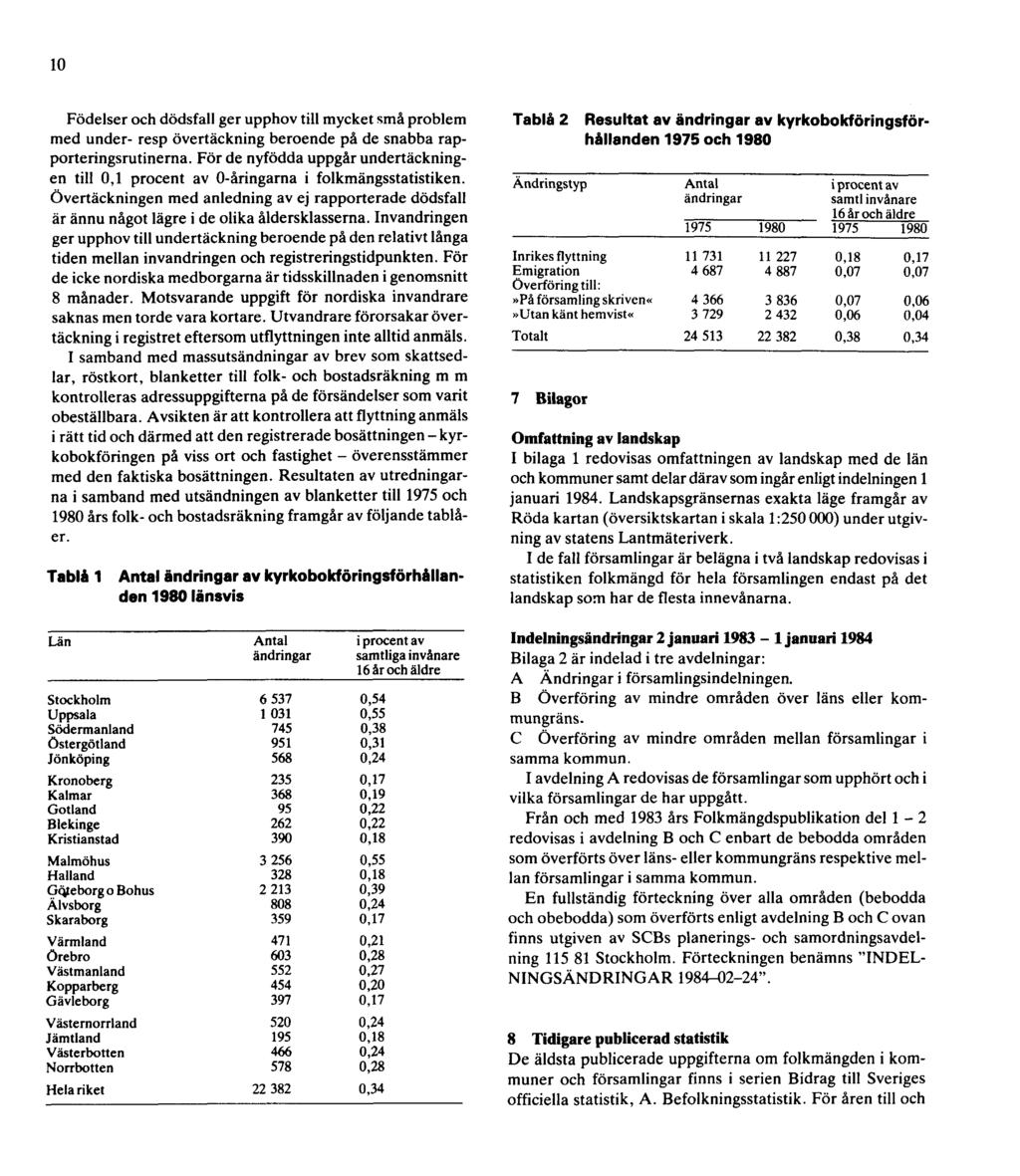 10 Födelser och dödsfall ger upphov till mycket små problem med under- resp övertäckning beroende på de snabba rapporteringsrutinerna.