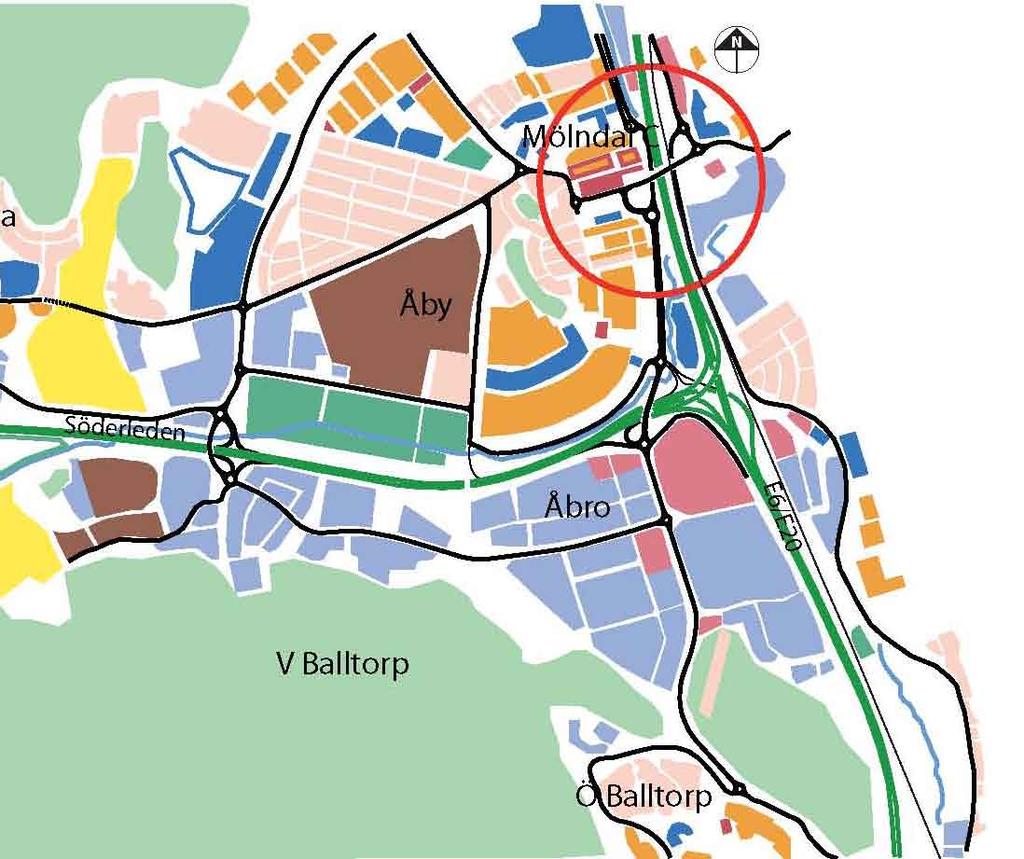 nvändning och infrastruktur i dag M ö l n d a l Markanvändning Inom Mölndal är Fässbergsdalen bebyggd med bostäder på norra sidan av dalen.
