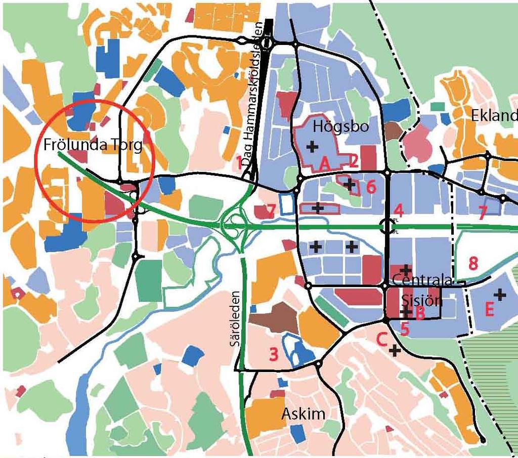 G ö t e b o r g F ä s s b e r g s d a l e n - Markanvändning och Markanvändning Detaljplanering pågår för handel, kontor och verksamheter på fyra fastigheter vid Frölunda smedja (A), samt på två