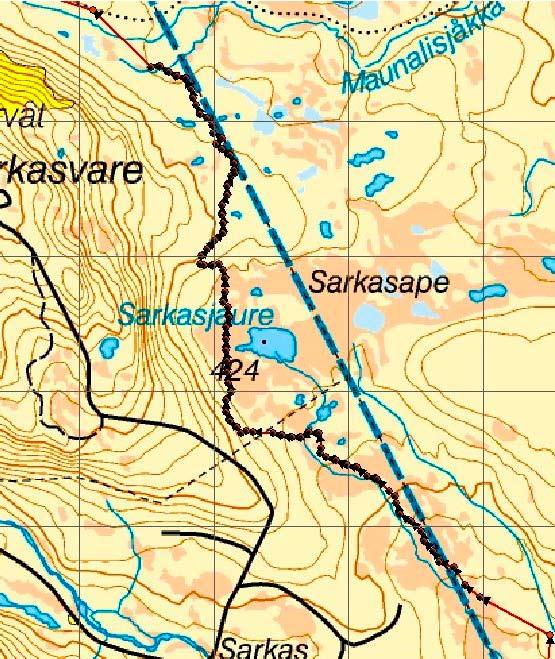 Björnpredation på ren, forts. Karta med positioner från björnhonan Tjirsas sändare.