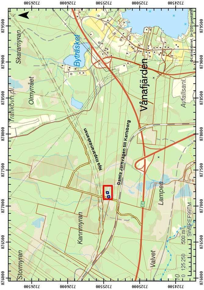 Numerisk simulering av sättningar och portryck för en provbank på sulfidjord Figur 15. Karta över området Lampen och de två provbankarna (Andersson, 2012).