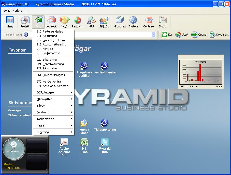 Pyramids skrivbord I Pyramid Business Studio medföljer två alternativa skrivbord - skrivbord med vyer eller skrivbord utan vyer dvs. med enbart genvägar.