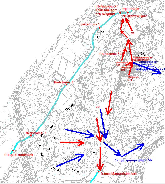 repo001.docx 2012-03-29 12 (21) Figur 10: Provpunkter period 2. Utlopp Grundviken, pumpsump Z91, oljeavskiljare, avloppspumpstation Z91 och avloppspumpstation Z47 har tillkommit.