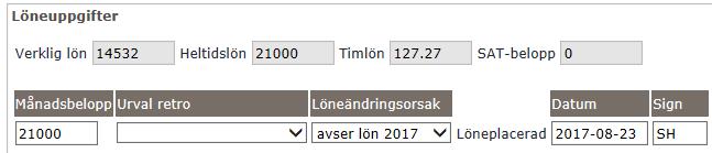 B. Man återkommer man till registrerings sidan och Arbetstidsvillkor, Syss grad, Sem faktor och Kal faktor har fyllts i automatiskt. Kontrollera att Arbetstidsvillkoren är rätt.