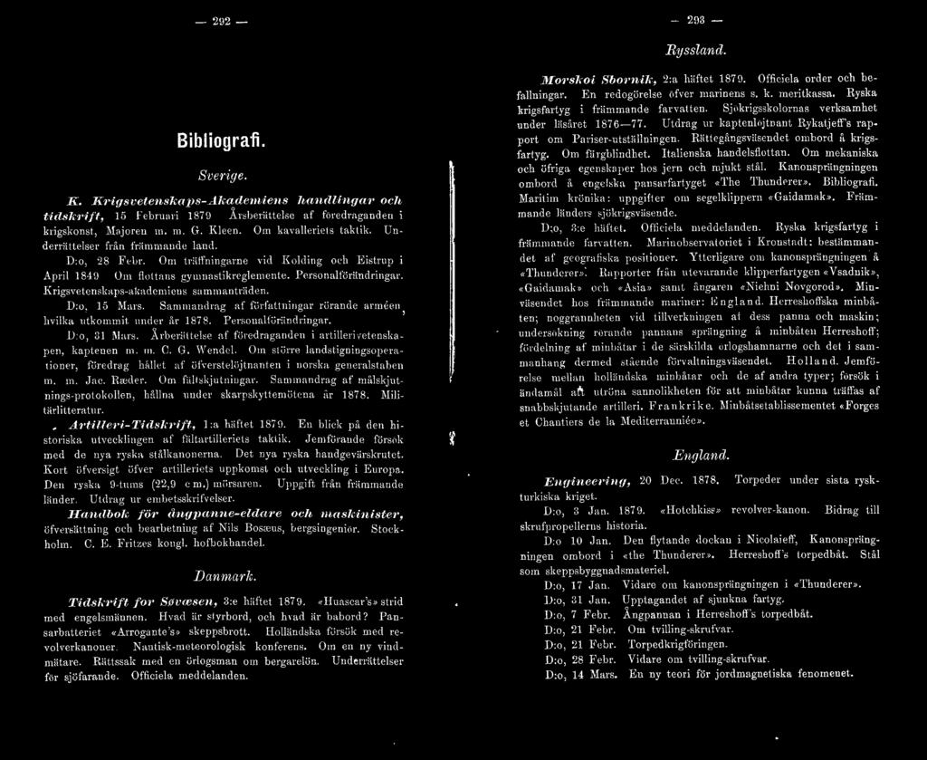 I< ri gsvccnskaps-amdcmiens sa rnmantriiden. D:o, 15 Mars. Sammandrag af fiir f'attningar rörande arrnee n hvika utkommit. under ir 1878. P ersormfuriindringnr. ' D:o, 31 ~ I ar s.