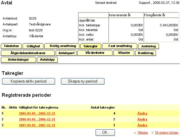 12 Du får nu upp en lista med de valda åtgärderna. Ange om de ska följa taxan, ingå i tak, vårddagar, patientavgift och ersättningsnivåer.