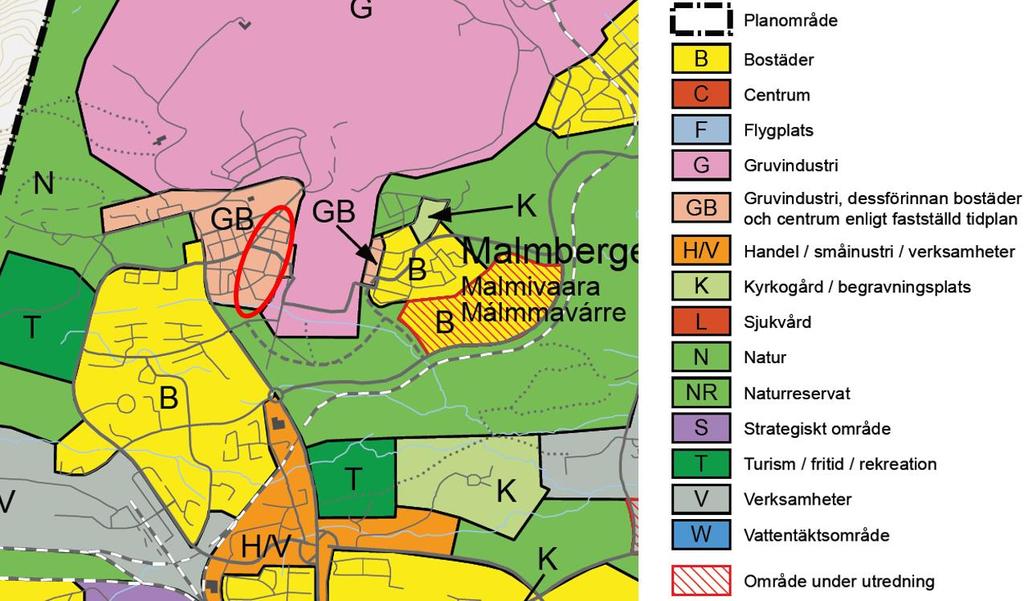 med dagens situation. I aktuellt planförslag är avsikten att användningen gruvindustri blir aktuell i hela planområdet först efter år 2025.