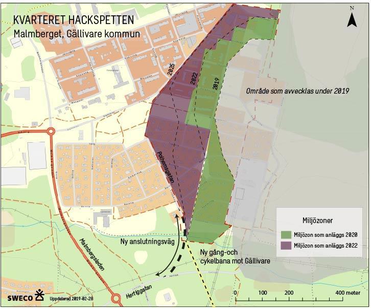 Figur 9. Förslag på miljözoner och eventuell ny anslutningsväg.