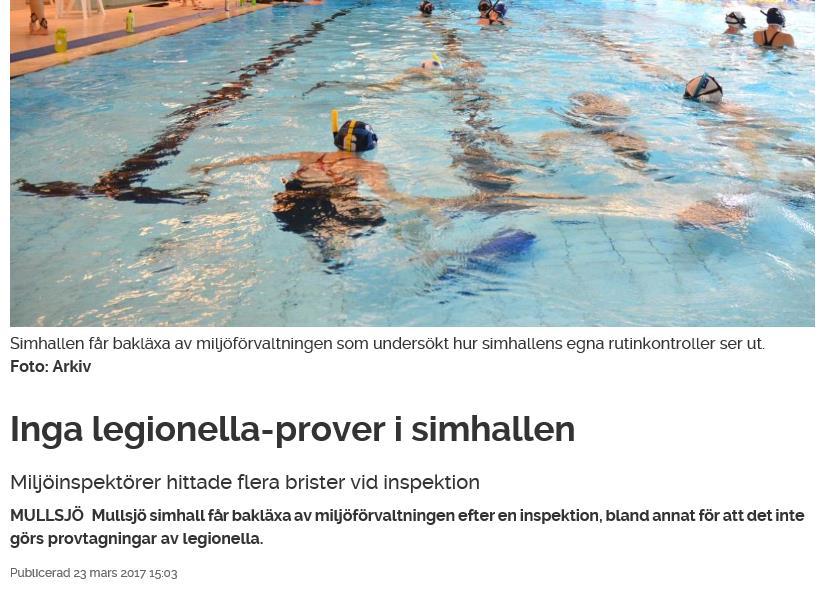 Legionella i uppdaterade allmänna råd för bassängbad?