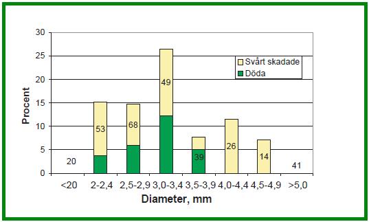 2.4.2 Plantval Diametern på plantan är en väsentlig faktor för om den skall bli angripen av snytbaggen eller om snytbaggen väljer att ignorera den.