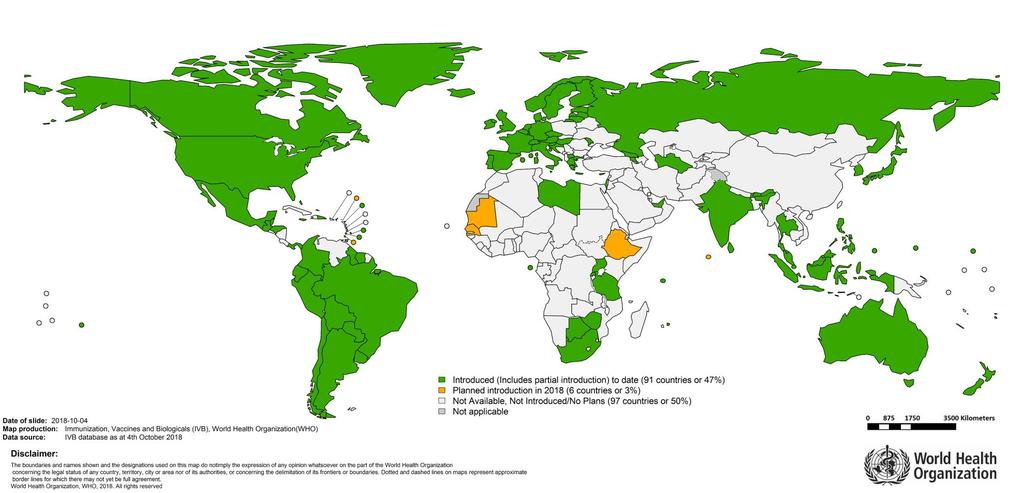HPV-vaccin i vaccinationsprogram i världen, 85 länder Världen Över 300 miljoner doser givna Över 100 miljoner