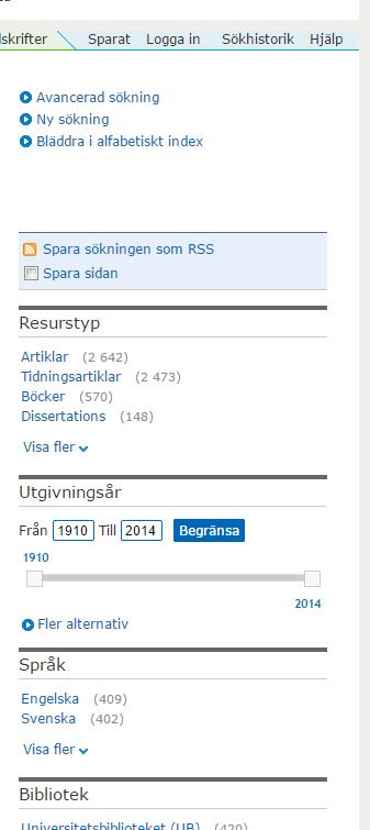 6 Om du bara är intresserad av vetenskapliga artiklar Om du enbart vill ha tag i vetenskapliga artiklar så kan du välja att begränsa träffarna med hjälp av alternativet Artiklar under rubriken