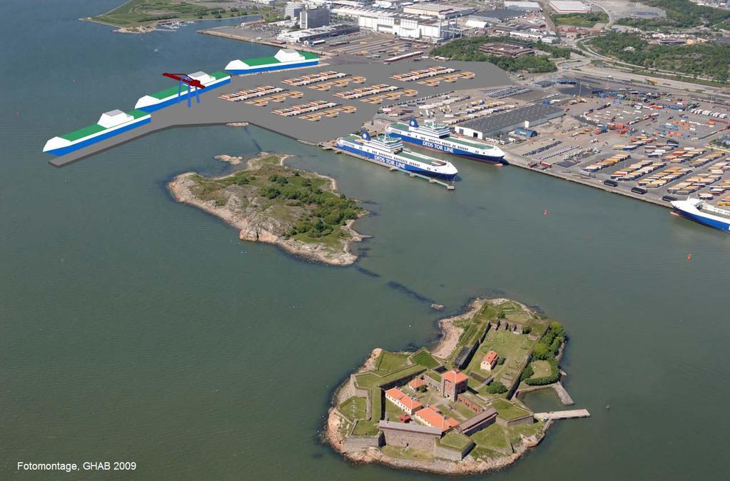 1 Inledning I dagsläget finns i Arendalshamnen, som är del av Göteborgs hamn, två kajplatser. Båda har ett vattendjup av 9,80 m och är avsedda för ro/ro fartyg med akterramp.
