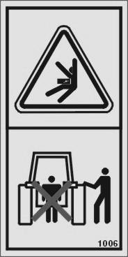 Varning! Dekal 4: För ej in ben eller armar i närheten av inmatningsvingarna när maskinen är igång.