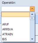 Sökande/Tåglägesinnehavare och Operatör Sökning kan göras på de sökande/tåglägesinnehavare eller operatörer som finns sparade på tåglägen i Trainplan.