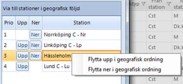 I listan till höger där du ser vilka stationer som är valda kan du ändra prioritetsordning på dem med upp- och nerknapparna.