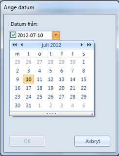 Som standard är dagens datum från-datum och den aktuella tågplanens sista dag är till-datum, men du kan ändra genom att skriva ett nytt datum i formatet åååå-mm-dd eller välja datum i en kalender som