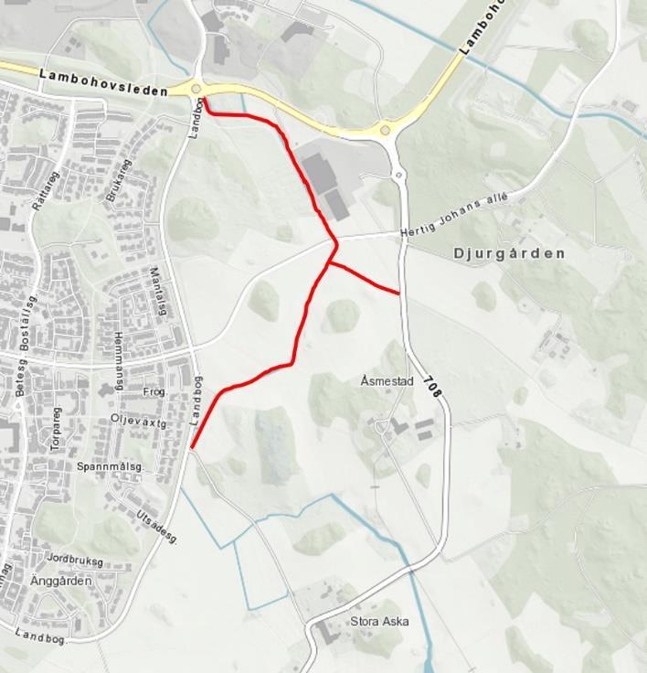 Den norra och den södra delen av bäcken utgör länkar från det kringliggande jordbruks- och naturbrukslandskapet medan den centrala delen av bäckstråket som ligger inom den planerade stadsparken