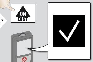 Sikta mot den definierade punkten och tryck på DIST för att starta femsekundersnedräkningen för mätning.