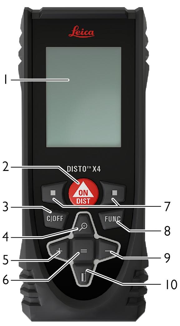 Översikt Öv e rs ik t Komponenter Leica DISTO är en lasermätare som används med en klass 2-laser. Se användningsområdet i kapitlet Tekniska data.