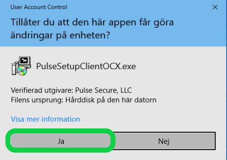 Pulse Secure 6. När Application Launcher är installerad kommer den att starta installationen av Pulse Secure, om den inte redan finns installerad.