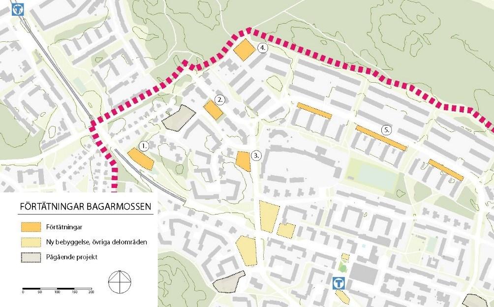 Sida 3 (8) Tidigare ställningstaganden Översiktsplan I den gällande översiktsplanen beskrivs Bagarmossen-Skarpnäck som ett stadsutvecklingsområde som kan kompletteras med nya bostäder, verksamheter,