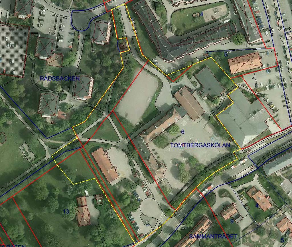 Norr är uppåt i bild. Fastighet Tomtbergaskolan 4 Figur 2. Detaljplan för Tomtbergaskolans utbyggnad enligt Huddinge kommun (2016). Norr är uppåt i bild.