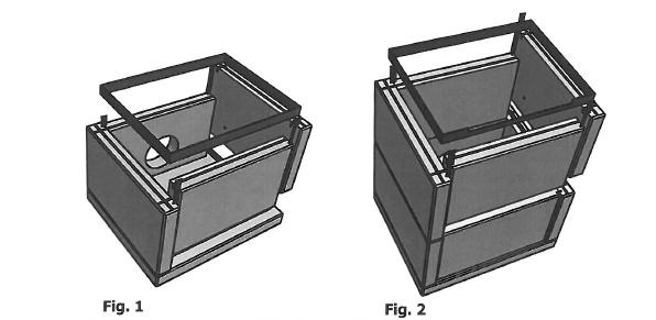 Sida 5 Sektion 1. 1. Lägg sockelplattan på plats 540 X 440 X 50 (Lik topp-plattan, men utan pålimmad filt). Plattan rätas upp så att den ligger i våg, och med godkändt avstånd till brännbart material.
