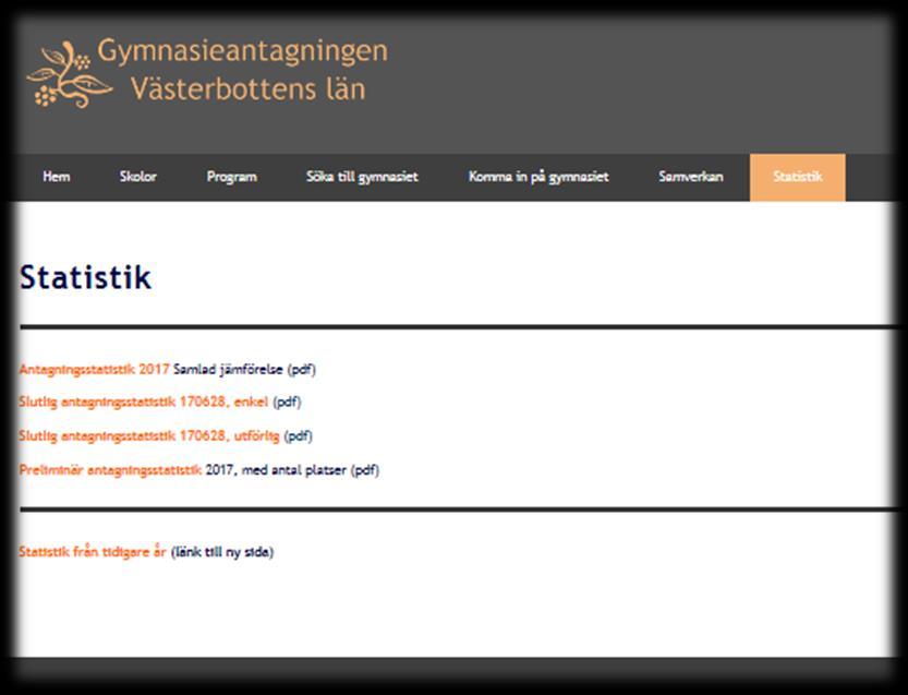 Just nu på Gymnasieantagningen Arkivering och avslutning av antagningen 2017 Statistik Debiteringsunderlag av GA:s kostnader tas fram och
