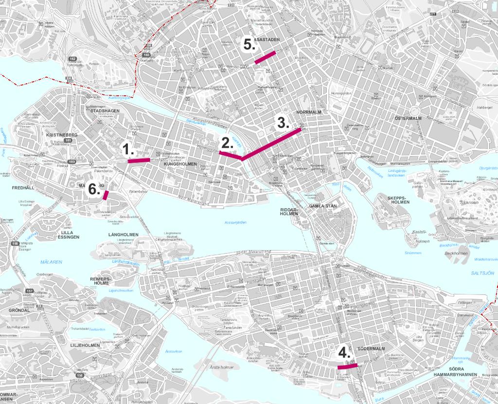 Sida 6 (15) 3. Framkomlighetsåtgärder på Kungsgatan mellan Kungsbroplan och Sveavägen 4. Framkomlighetsåtgärder vid Skanstull 5. Flytt av hållplats Stadsbiblioteket på Odengatan 6.