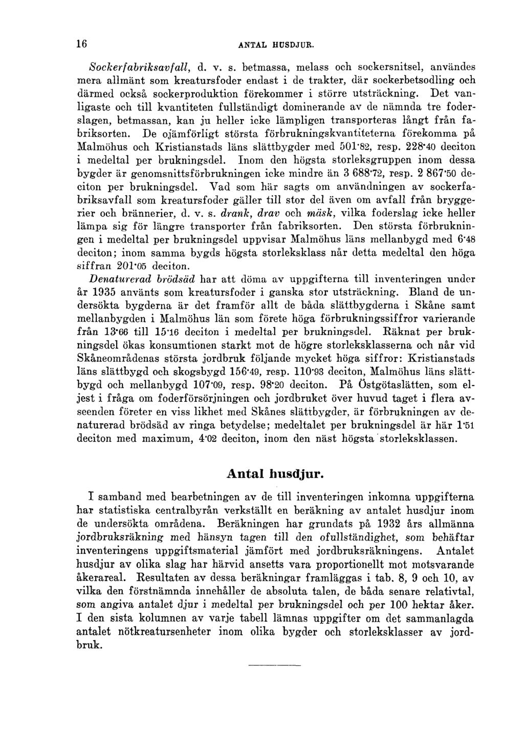 16 ANTAL HUSDJUR. Sockerfabriksavfall, d. v. s.