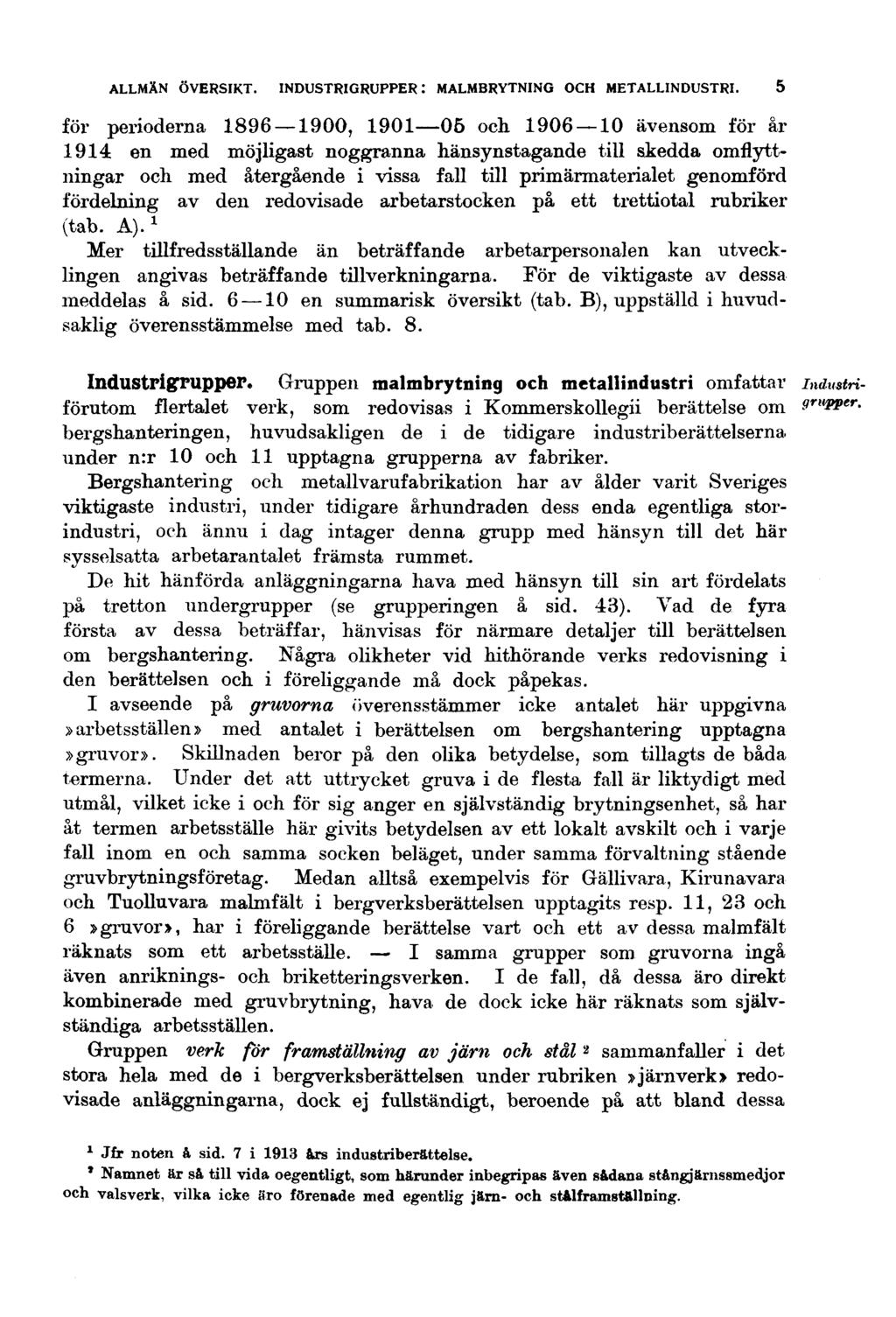 ALLMÄN ÖVERSIKT. INDUSTRIGRUPPER: MALMBRYTNING OCH METALLINDUSTRI.