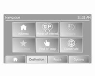 78 Navigation Information på displayen NAVI 50 IntelliLink (typ A) - Information på displayen Menyskärm För att komma till navigeringsmenyn trycker du på 7 följt av ynavi på displayen.