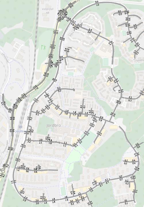 PM Trafikanalys, Jordbro 2017-08-08 12 (21) Vägnät alternativ A Trafikmängder vardagsdygn (1000-tal fordon per riktning) alternativ A Alternativ A innebär två nya vägkopplingar, en från