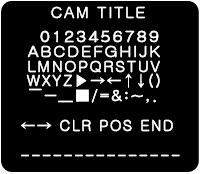 - Returns to the SET MENU. 7-8. SPECIAL (1) CAM TITLE If you enter a title, the title will appear on the monitor. 1.