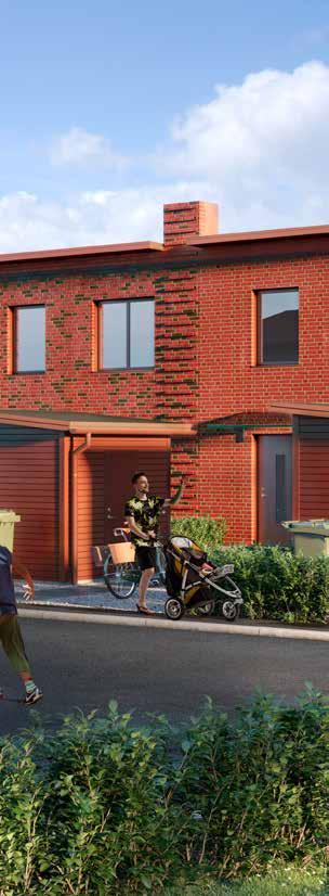 Fasader Radhus Mynta: Entréfasad mot väster, hus 68 75 Trädgårdsfasad mot öster, hus 68 75 Fasad mot söder, hus 75 Fasad mot