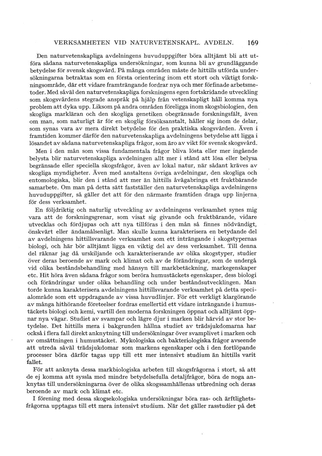VERKSAMHETEN VID NATURVETENSKAPL. AVDELN.
