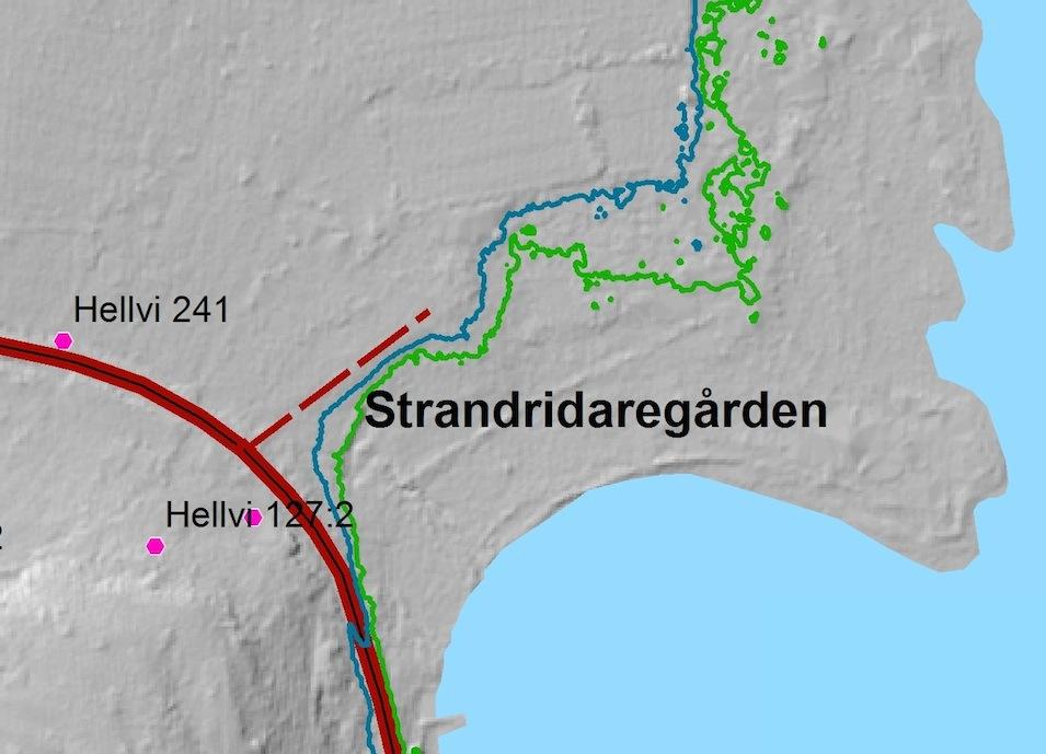 Kartan, figur 6, illustrerar strandlinjen under vikingatidtidig medeltid, med 2,5 meters nivån respektive 2-meters nivån inlagda.